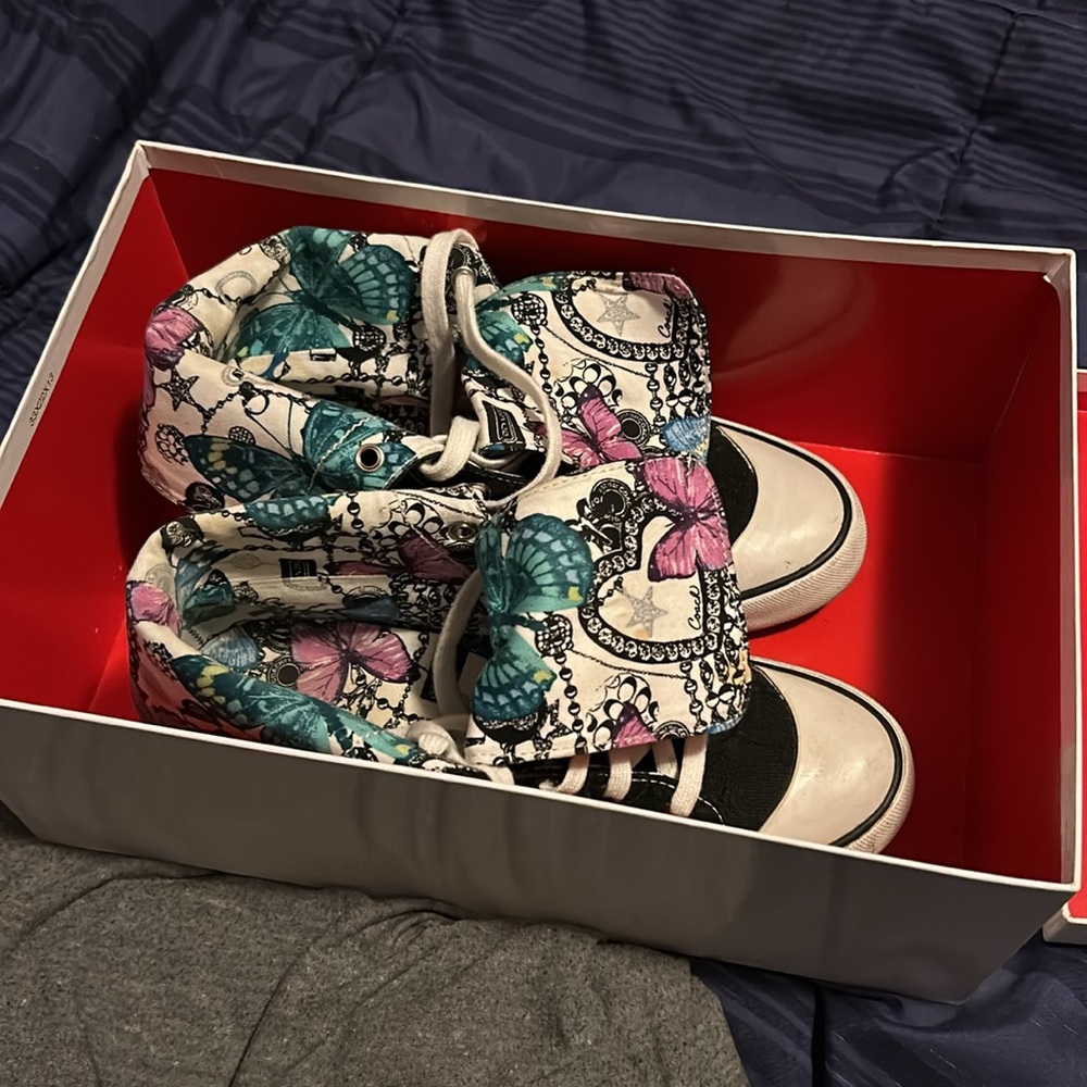 Coach Black and White High-Top Sneakers with Butterfly Lining - Picture 12 of 12